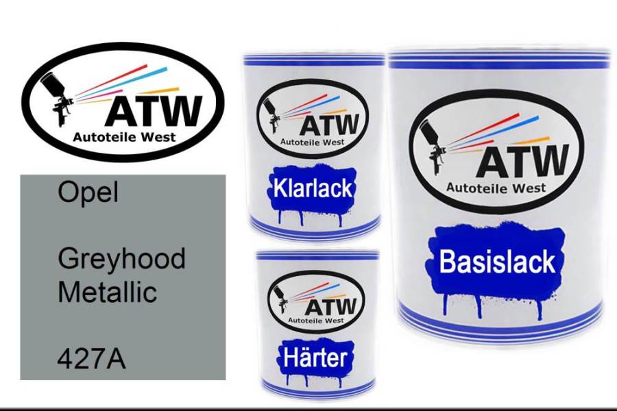 Opel, Greyhood Metallic, 427A: 1L Lackdose + 1L Klarlack + 500ml Härter - Set, von ATW Autoteile West.